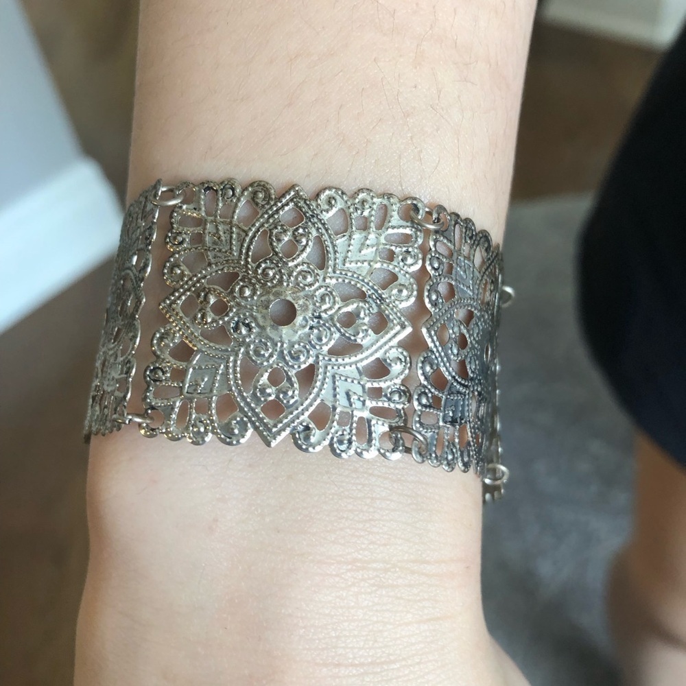 Thin silver delicate intricate bracelet